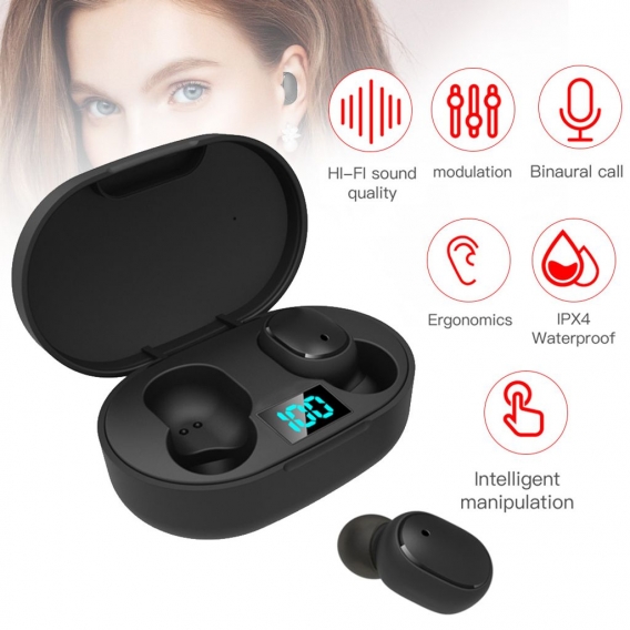 E6S TWS Kopfhoerer True-Wireless In-Ear BT5.0 Headset 6mm Moving Coil Sport-Ohrhoerer mit 280mAh Ladekastenunterstuetzung Englis