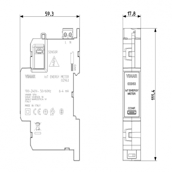 Vimar IOT-Energiemessung einphasig 02963