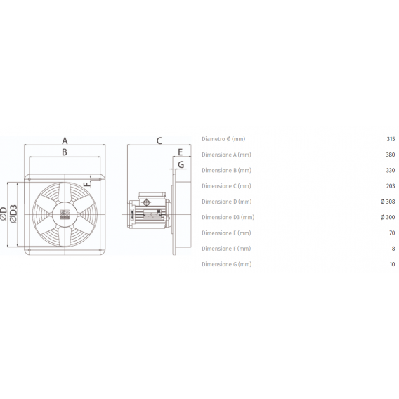 Vortice axialer Wandventilator E 304 T fino a 1.400 m3/h 0000040556