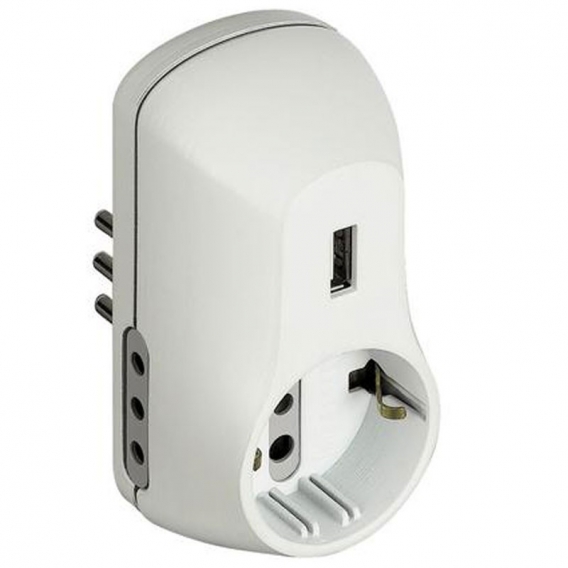 B3-Adapter 2 10A-Steckdosen 1 deutsche Steckdose 1 USB- und 10A-Stecker weiß S3613DU