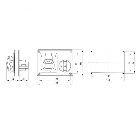 Gewiss verriegelte Steckdose 3P+N+E 32A IP44 380V ohne Gehäuse GW66120