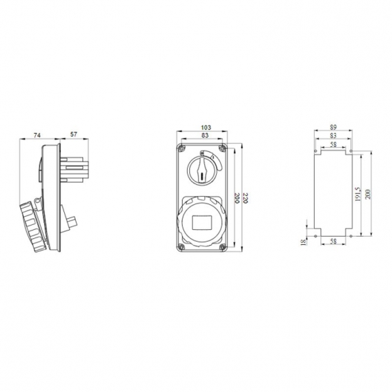 Gewiss vertikale Steckdose 2P+E 16A mit Verriegelung ohne Boden GW66304N