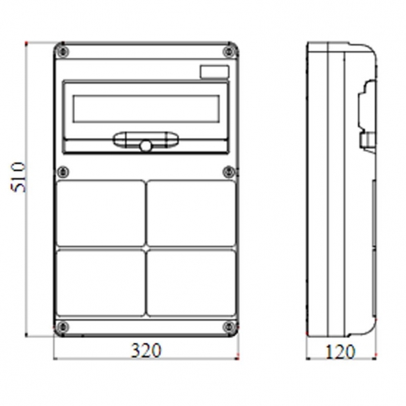 Gewiss 14-Modul-Schaltschrank mit 4 Flanschen für Industriesteckdosen GW68009N