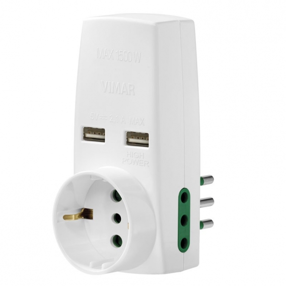 Vimar Dreifach-Adapter mit 2 USB-Steckdosen und 10A-Steckdosen 1 Schuko 0P00332.B