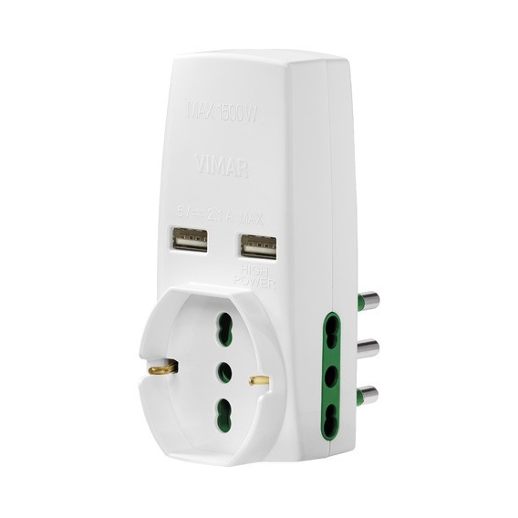 Vimar Dreifach-Adapter mit 2 USB-Stecker und 16A Steckdose 1 schuko  0P00333.B