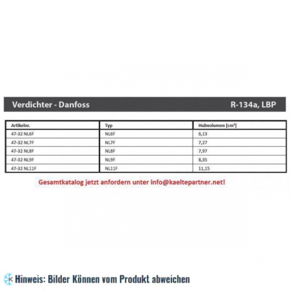 Kompressor DANFOSS NL9F, LBP - R134a, 220-240V