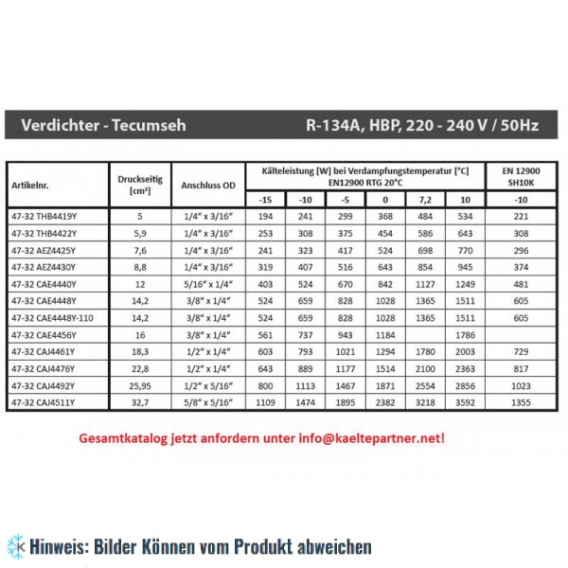 Kompressor Tecumseh CAJ4511Y (POE), HBP - R134A, 220-240V/1/50Hz