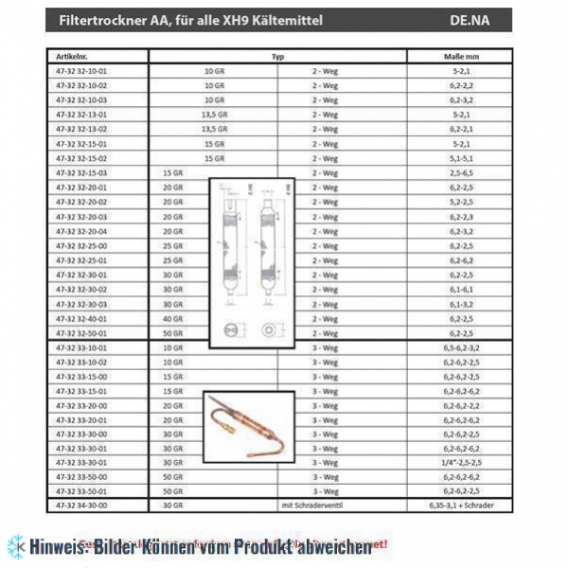 Filtertrockner SM2 30g, 2 Wege 6.1x6.1 mm, Größe 24x140 mm De.Na