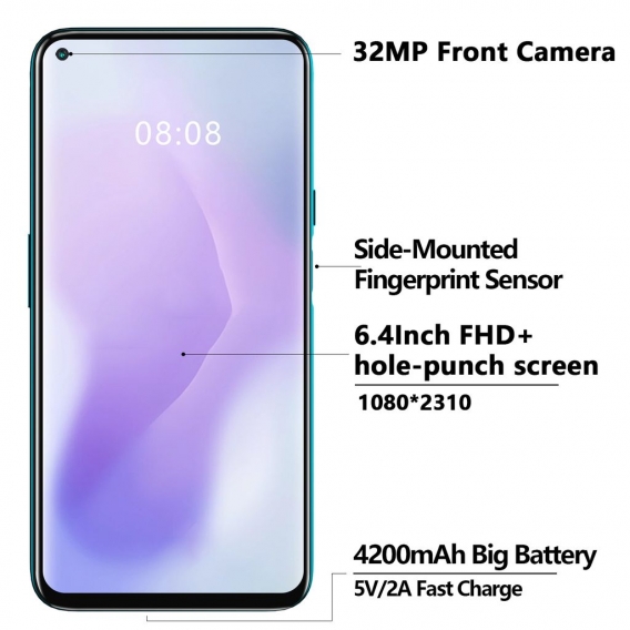 CUBOT X30 Smartphone 15,71 cm (6,4 Zoll), 8+256 GB interner Speicher, Android 10, Fünf Kameras, Dual SIM, NFC, Face ID, 1080P Di