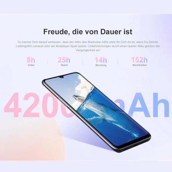 Blackview A80S Handys Weihnachtsgeschenk, 4GB RAM + 64GB ROM, 6,21 Zoll HD+ Waterdrop Display,  Android 10  256GB erweiterbar Du