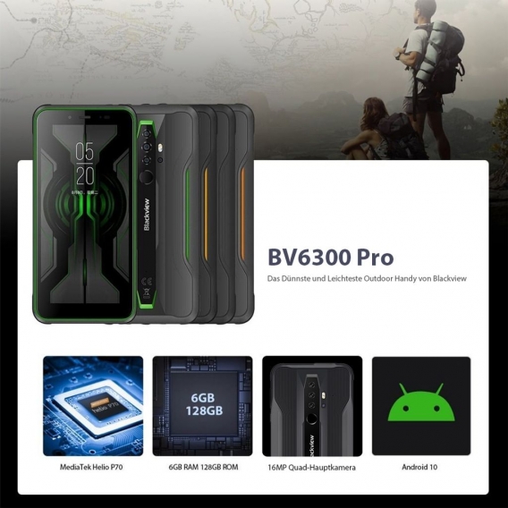 Blackview BV6300 Pro Outdoor Smartphone ohne Vertrag - Ultraslim Design 5,7 Zoll Android 10, 16MP Quad-Kamera mit Smart HDR, P70