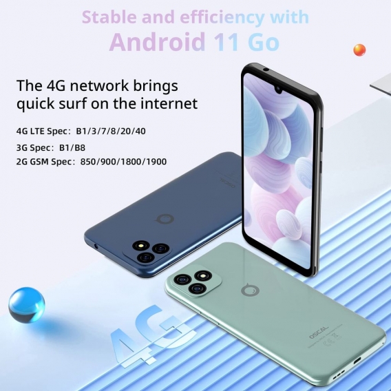 4G Smartphone ohne Vertrag , OSCAL C20 Pro 32GB 6.088" HD+ Dot Drop Display Android 11 Go AI Face Unlock 8MP Kamera mit 128GB er