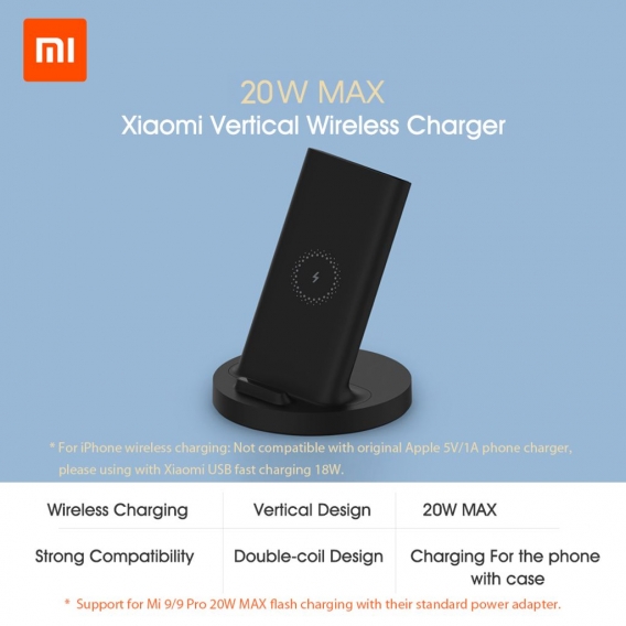 Xiaomi Vertical Wireless Charger 20W Max mit Flash Charging Qi Kompatibel Mehrere Safe Stand Horizontal fuer Mi 9 (20W) MIX 2S i