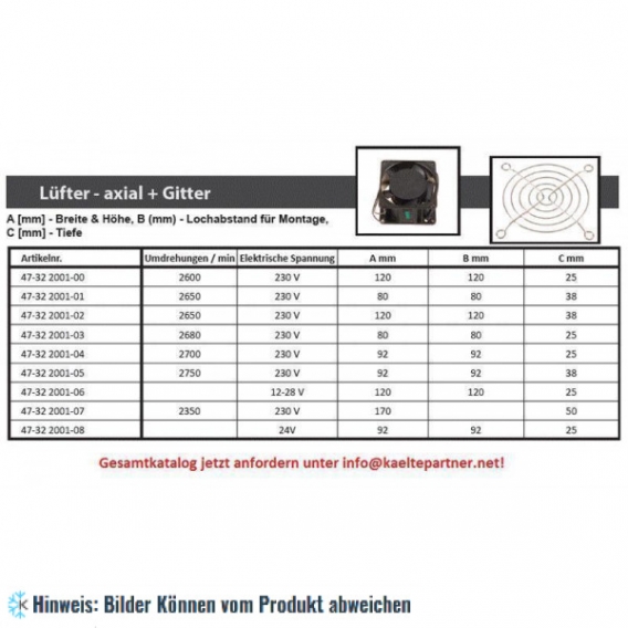 Axialventilator - 230V, 120 x 120 x 38 mm, 50Hz, 2600 U/min