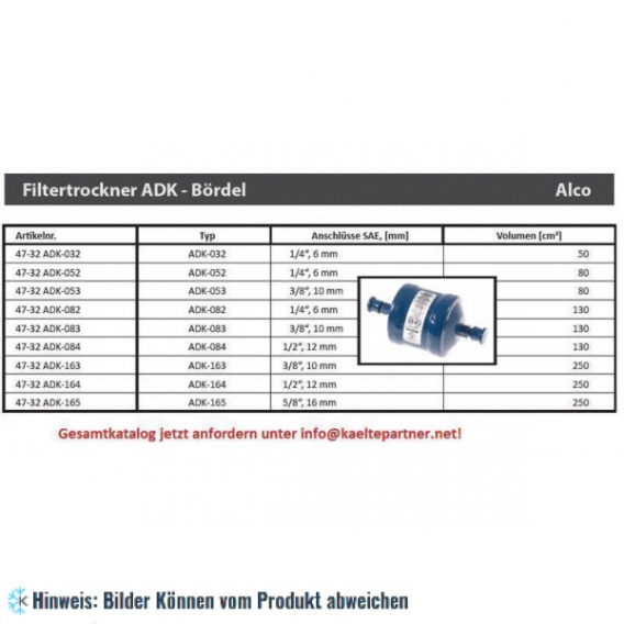 Filtertrockner ALCO, ADK-082, 1/4" SAE, Bördelanschlüsse, 003604
