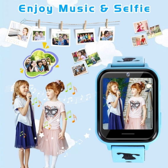 Topchances Kinder Spiel Smartwatch Telefon mit Musikspieler SOS Spiele Kamera Rechner Wecker Touchscreen Voice Chat(mit/ 1G SD C