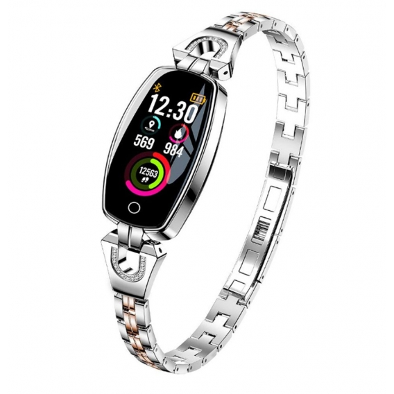 Damenmode Bluetooth Smart Armband Fitness Tracker Wasserdicht Herzfrequenz Blutdruck Smart Watch für Android iOS (Silber)