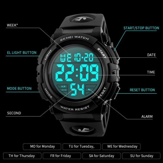 SKMEI Man Watch Armbanduhr Fashion Watch Multifunktions wasserdichte Outdoor Sports Luminous Watch 1258 Black