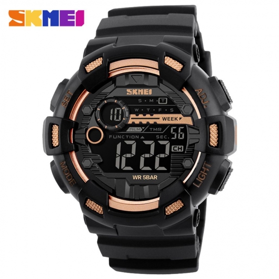 SKMEI 1243 Digitale Elektronische Herrenuhr Mode Laessig Outdoor Sports Maennliche Armbanduhr Dual Time Datum Woche Countdown Ch