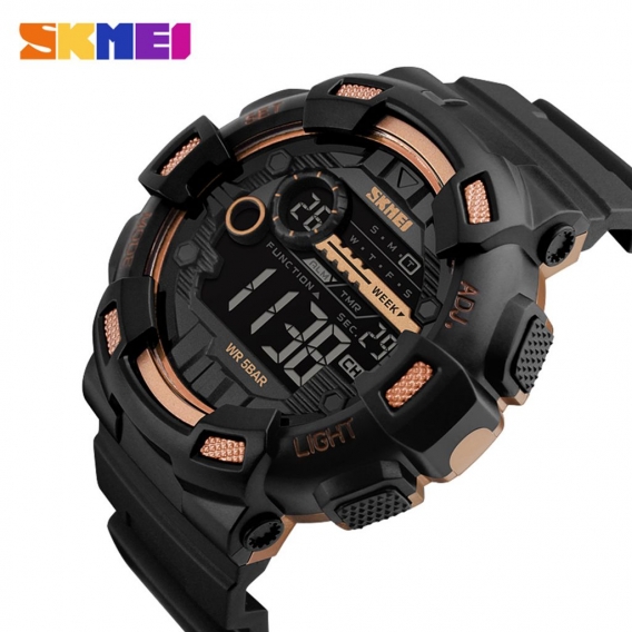 SKMEI 1243 Digitale Elektronische Herrenuhr Mode Laessig Outdoor Sports Maennliche Armbanduhr Dual Time Datum Woche Countdown Ch