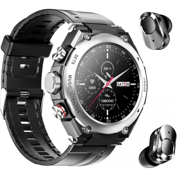 X Xhtang Smart Watch mit Ohrhörern, runder 3-in-1-Fitness-Tracker,1,28-Zoll-Bluetooth-Uhr mit Lautsprecher, Aufnahme, Anrufen, K