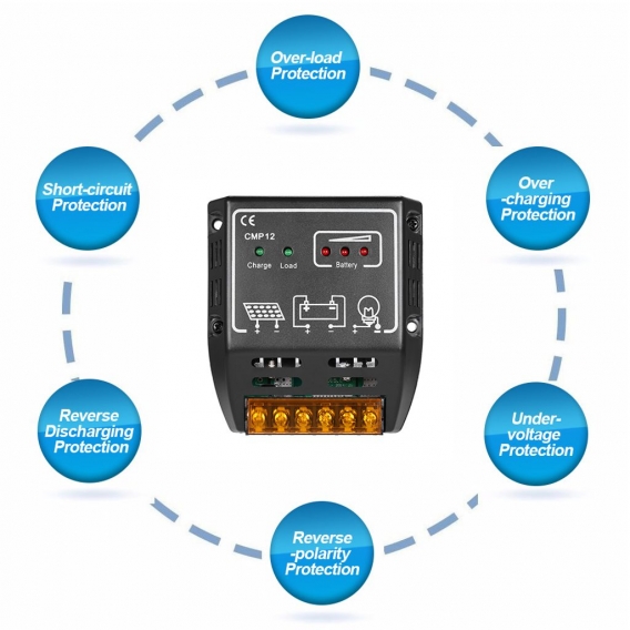 Anself 10A 12V/24V Solar Charge PWM Controller Charging Regulator for Solar Panel Battery Overload Protection