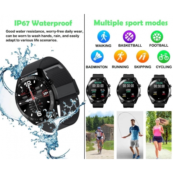 Smart Watch, IP67 wasserdichte Uhr mit Bluetooth-Anruf, Sprachchat, Herzfrequenz-Schlafüberwachung, Kalorien-Fitness-Tracker, ko