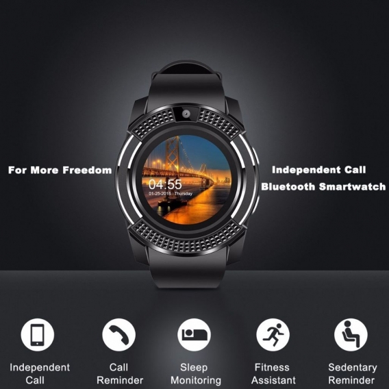 Pyzl Smart Watch V8 Bluetooth Sportuhren Smartwatch mit Kamera Sim Card Slot Armbanduhren für Android IOS