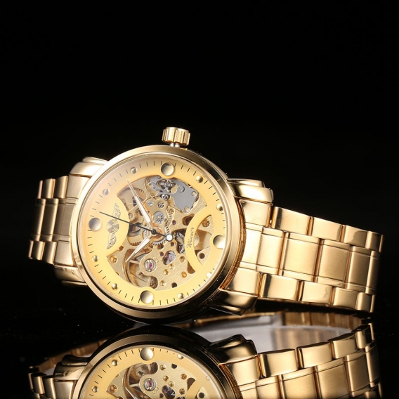 Gewinner Maenner Luxus Business Automatische Mechanische Uhr Mode Edelstahl Band Skeleton Armbanduhr