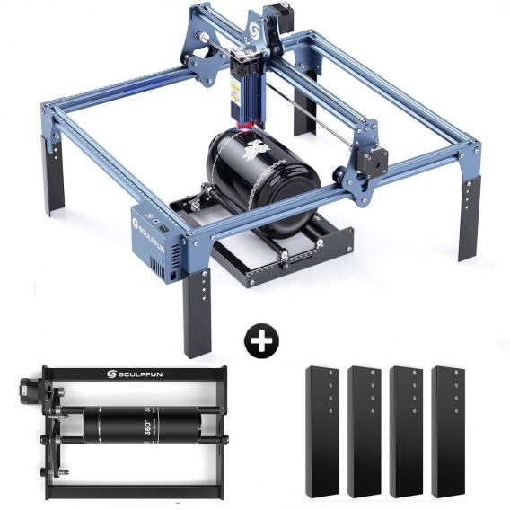 S9 90W Graviermaschinen SCULPFU N Groß Skulptur Bereich 410 x 420 mm+SCULPFUN Walze Set Roller Set