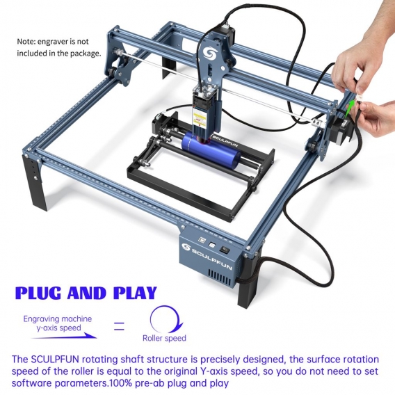 S9 90W Graviermaschinen SCULPFU N Groß Skulptur Bereich 410 x 420 mm+SCULPFUN Walze Set Roller Set