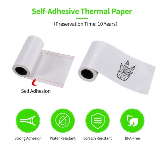 5 Rollen Selbstklebendes Thermopapier Rolle Weißes Klebepapier BPA-frei 57 x 30 mm ohne Trägerpapier für PeriPage PAPERANG Poool