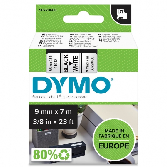 DYMO Original D1-Etikettenband | 9 mm x 7 m | schwarz auf weiß | selbstklebendes Etikettenband |Polyster | für LabelManager-Besc