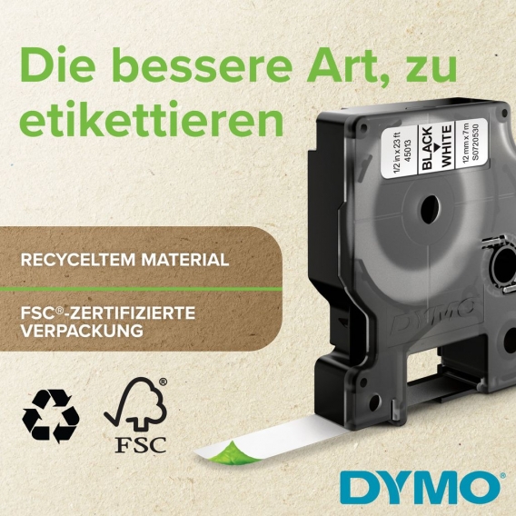 DYMO Original D1-Etikettenband | 9 mm x 7 m | schwarz auf weiß | selbstklebendes Etikettenband |Polyster | für LabelManager-Besc