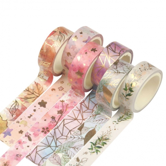 6 Rollen Washi Tape Set Floral Goldfolie Washi Masking Tape 15mm breit Pflanzenblaetter Blume Dekoratives Klebeband Aufkleber fu