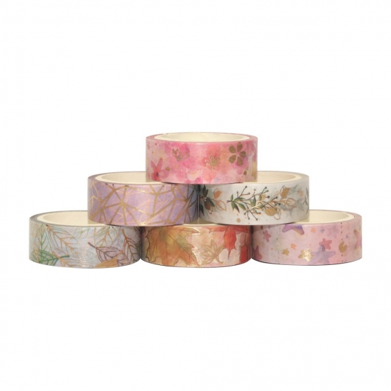 6 Rollen Washi Tape Set Floral Goldfolie Washi Masking Tape 15mm breit Pflanzenblaetter Blume Dekoratives Klebeband Aufkleber fu