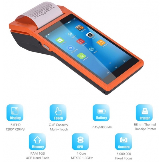 Aibecy All in One PDA Thermodrucker 58mm, Bluetooth Handheld Terminal Receipt Drucker Drahtlose WiFi tragbare Drucker Unterstütz