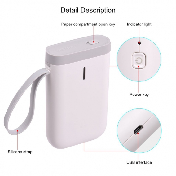 Niimbot D11 Thermodruck Etikettendrucker über Bluetooth Verbindung ohne Tinte Mit 1-Rollen-Thermopapier, weiß