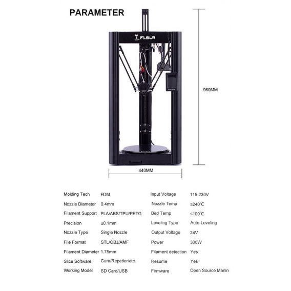FLSUN SR Delta 3D-Drucker Ausschalten Resume Printing mit Auto Leveling System 260X330mm EU-Stecker