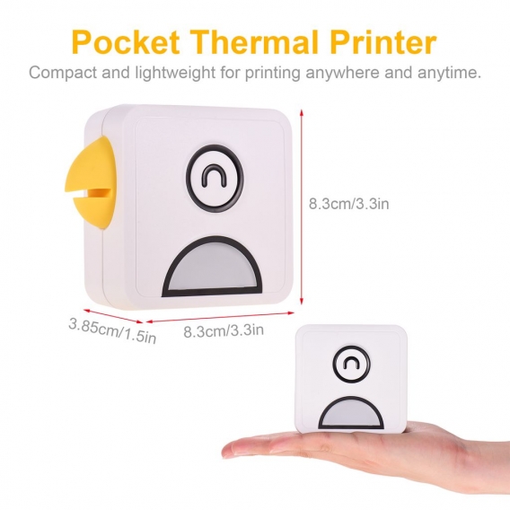 Poooli Pocket Thermodrucker 58 mm Wireless BT-Drucker 300 dpi mit 1 Rolle Thermopapier zum Drucken von Etiketten Listen Fotos Er