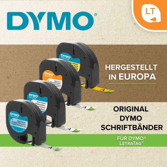 DYMO Original LetraTag Etikettenband | Papier/Kunststoff/Metall | 12 mm x 4 m | selbstklebendes Etiketten | für LetraTag-Beschri