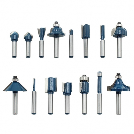 15 STueCKE 1/4 Zoll Schaft Holzbearbeitung Fraeser Bits Set Trimmen Maschine Graviermaschine Zubehoer Set mit Aufbewahrungsbox