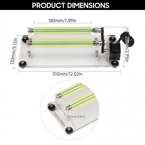 Y-Achsen-Rotationsrolle fuer Graviermaschine Einstellbares Drehwellen-Graviermodul Zubehoer zum Gravieren Schneiden von zylindri