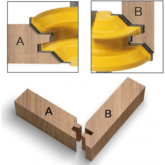 Pyzl 45-Grad-Lock-Gehrungsfräser 8mm, Holzschneider, Nutenschneider, Zapfenverbindungsschneider für Holzschneidwerkzeug für Grav