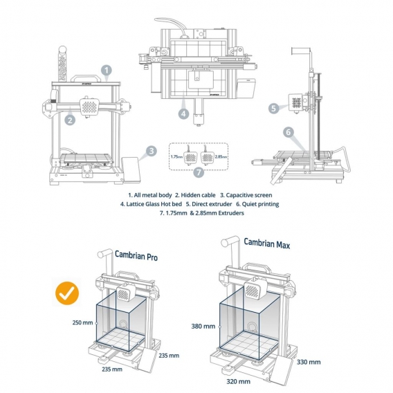 ATOMSTACK Cambrian Pro 3D-Drucker Gummi-3D-Druckerunterstuetzung Drucken von elastischem TPR / PLA / Gummi