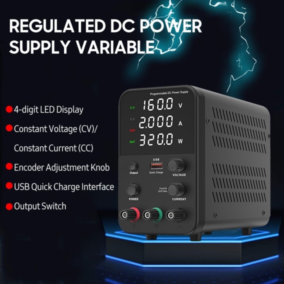 Bench DC-Netzteil Variable 30 V 10 A Digitalanzeige Einstellbares Schaltnetzteil CV CC mit Ausgangsschalter, USB-Schnellladeansc