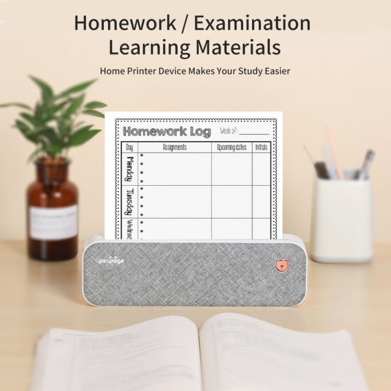 PeriPage A4 Papierdrucker Drahtloser Thermodirekttransferdrucker mit 3 Rollen Thermopapier & 1 Schachtel gefaltetes Papier Mobil