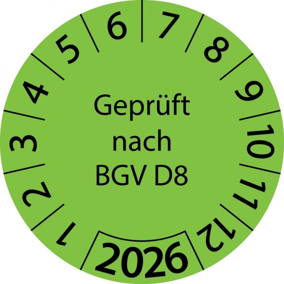 10 Stück "Prüfetiketten" 15 mm -selbstklebende " nach BGV D8, Startjahr: 2026" ES-PRBGVD8-1-2026-15-579-PE