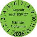 10 Stück "Prüfetiketten" 20 mm -selbstklebende " nach BGV D7 Nächster Prüftermin, Startjahr: 2026" ES-PRBGVD7NP-1-2026-20-579-PA