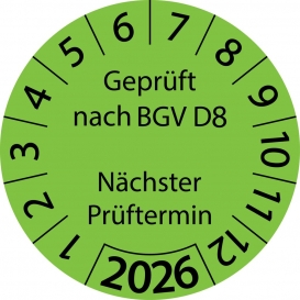 More about 500 Stück "Prüfetiketten" 30 mm -selbstklebende " nach BGV D8 Nächster Prüftermin, Startjahr: 2026" ES-PRBGVD8NP-1-2026-30-579-P